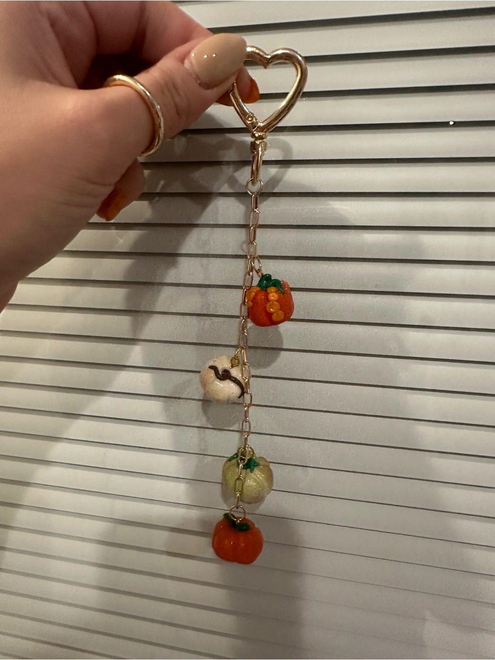 Gold Heart Charm Keychain with Orange and Cream Pumpkin Charms
